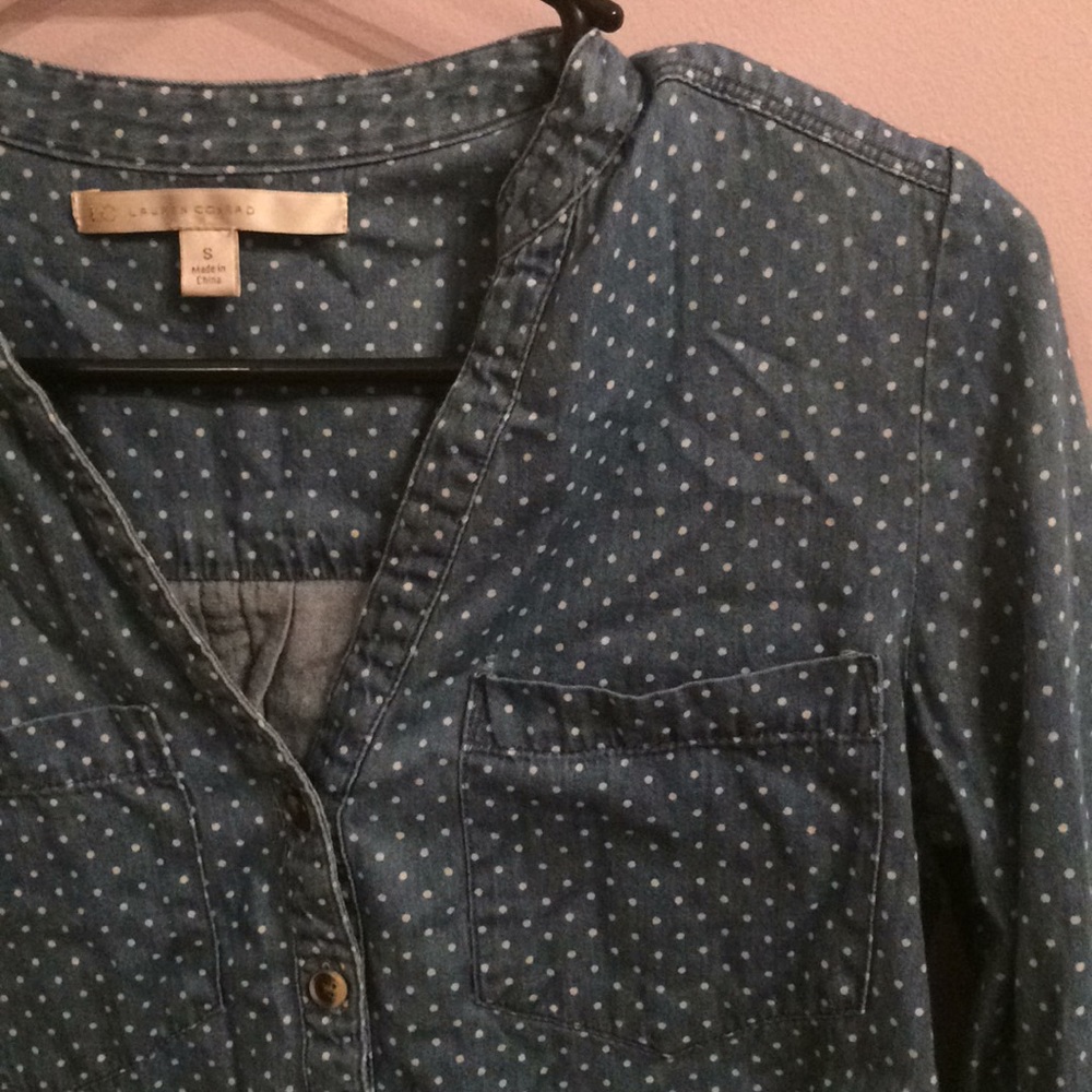 Polka Dot Chambray Top